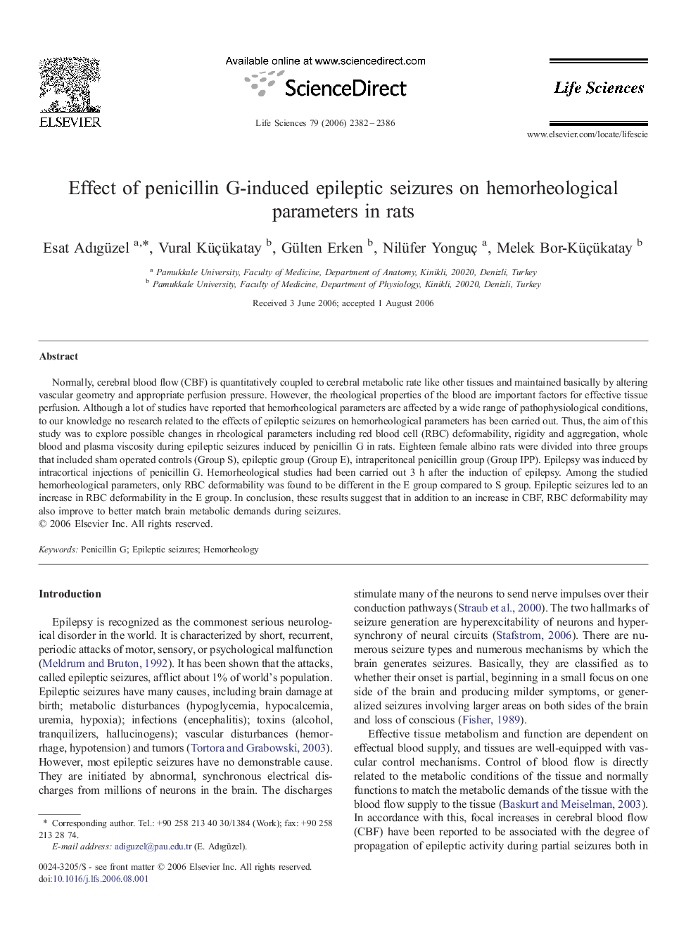 Effect of penicillin G-induced epileptic seizures on hemorheological parameters in rats