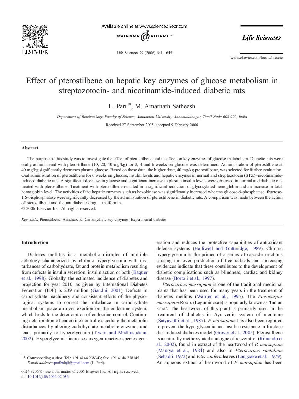 Effect of pterostilbene on hepatic key enzymes of glucose metabolism in streptozotocin- and nicotinamide-induced diabetic rats