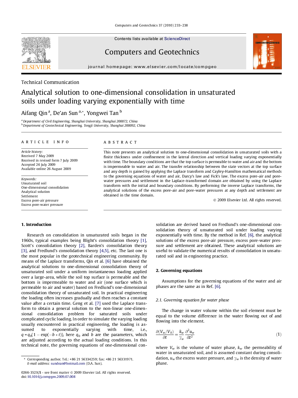 Analytical solution to one-dimensional consolidation in unsaturated soils under loading varying exponentially with time