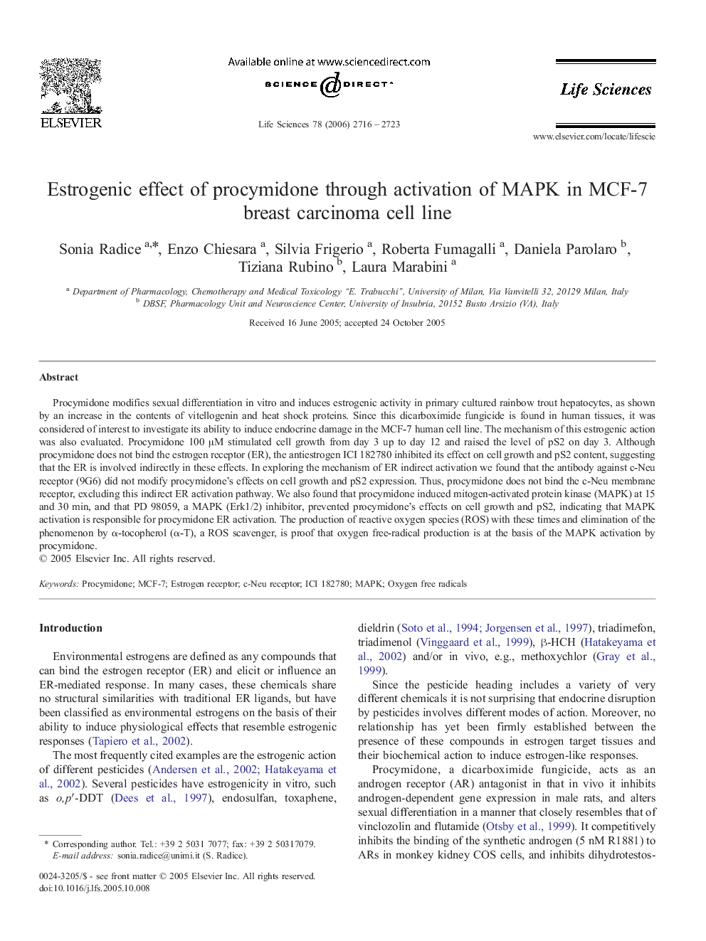 Estrogenic effect of procymidone through activation of MAPK in MCF-7 breast carcinoma cell line