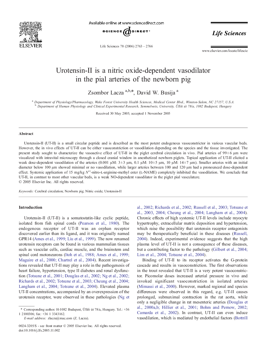 Urotensin-II is a nitric oxide-dependent vasodilator in the pial arteries of the newborn pig