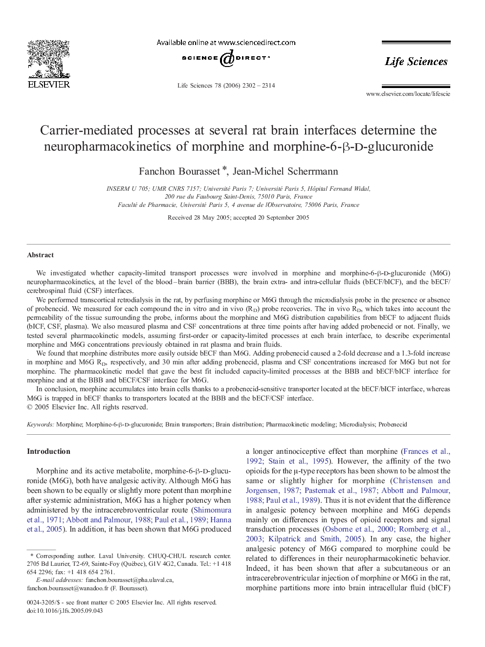 Carrier-mediated processes at several rat brain interfaces determine the neuropharmacokinetics of morphine and morphine-6-β-d-glucuronide