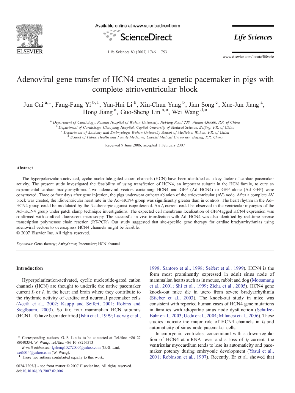 Adenoviral gene transfer of HCN4 creates a genetic pacemaker in pigs with complete atrioventricular block