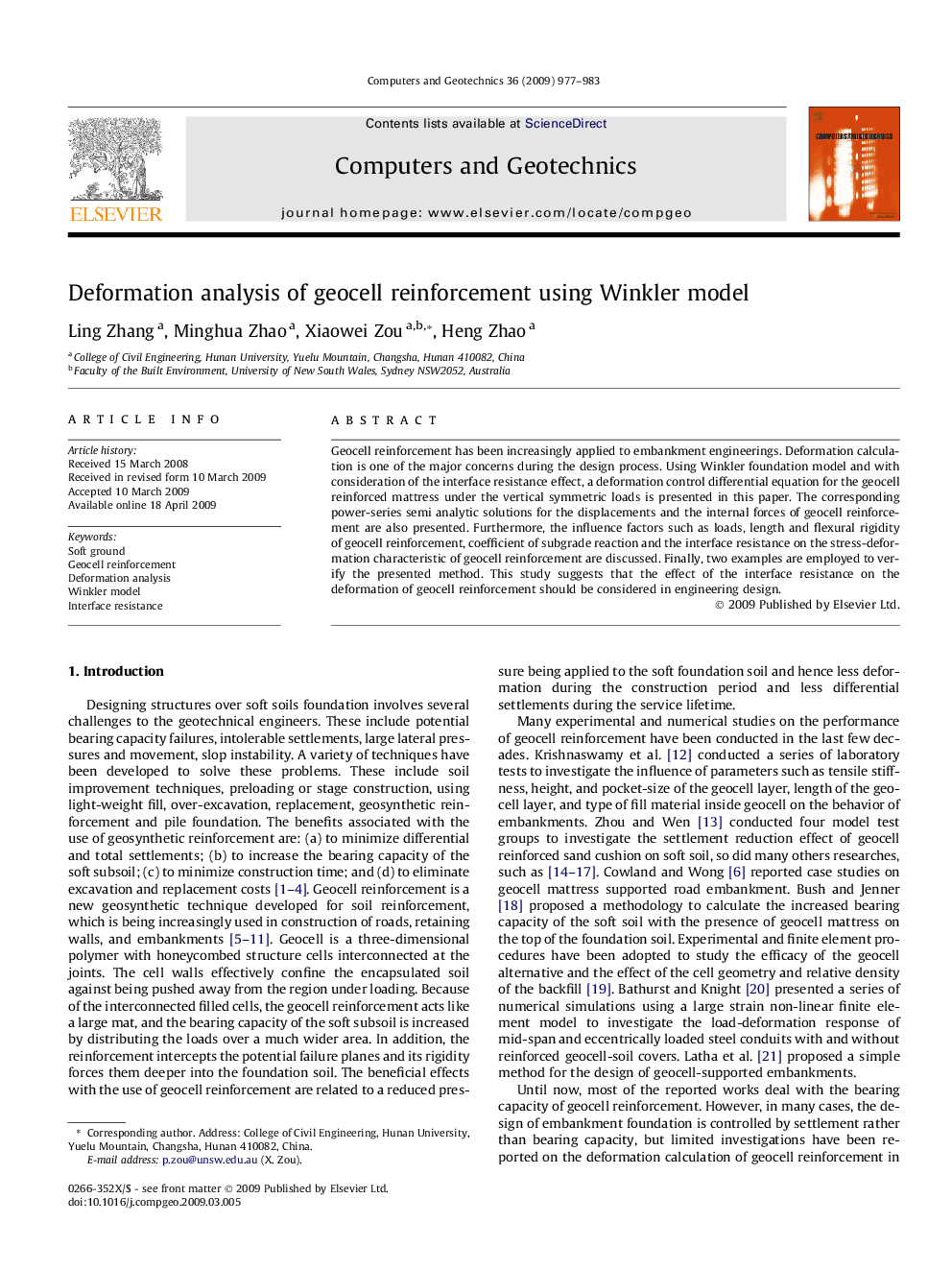 Deformation analysis of geocell reinforcement using Winkler model