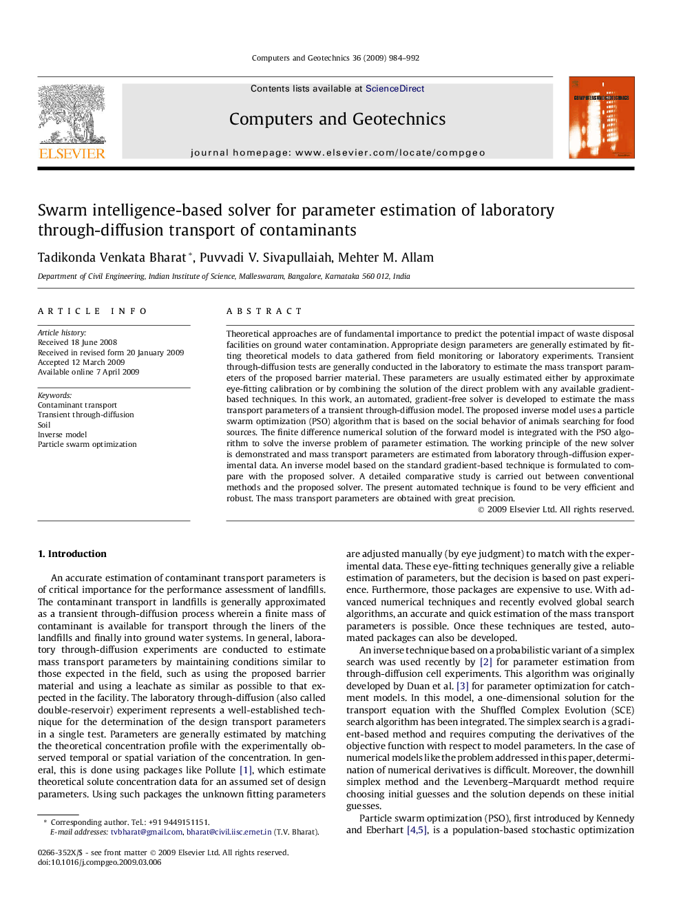 Swarm intelligence-based solver for parameter estimation of laboratory through-diffusion transport of contaminants