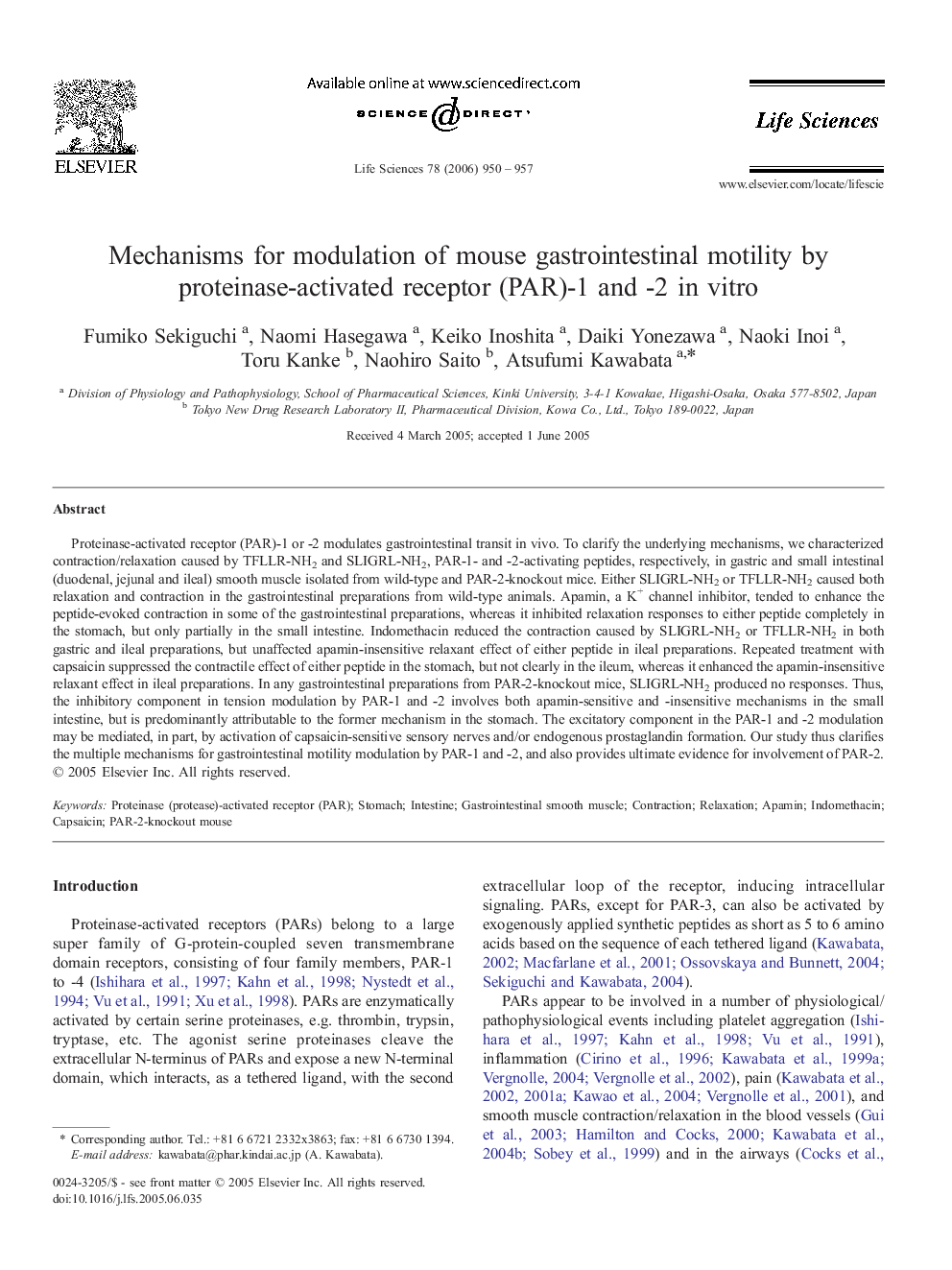 Mechanisms for modulation of mouse gastrointestinal motility by proteinase-activated receptor (PAR)-1 and -2 in vitro