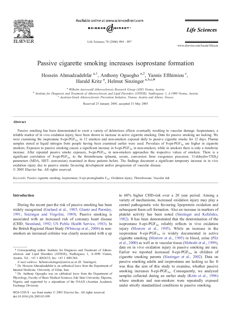 Passive cigarette smoking increases isoprostane formation