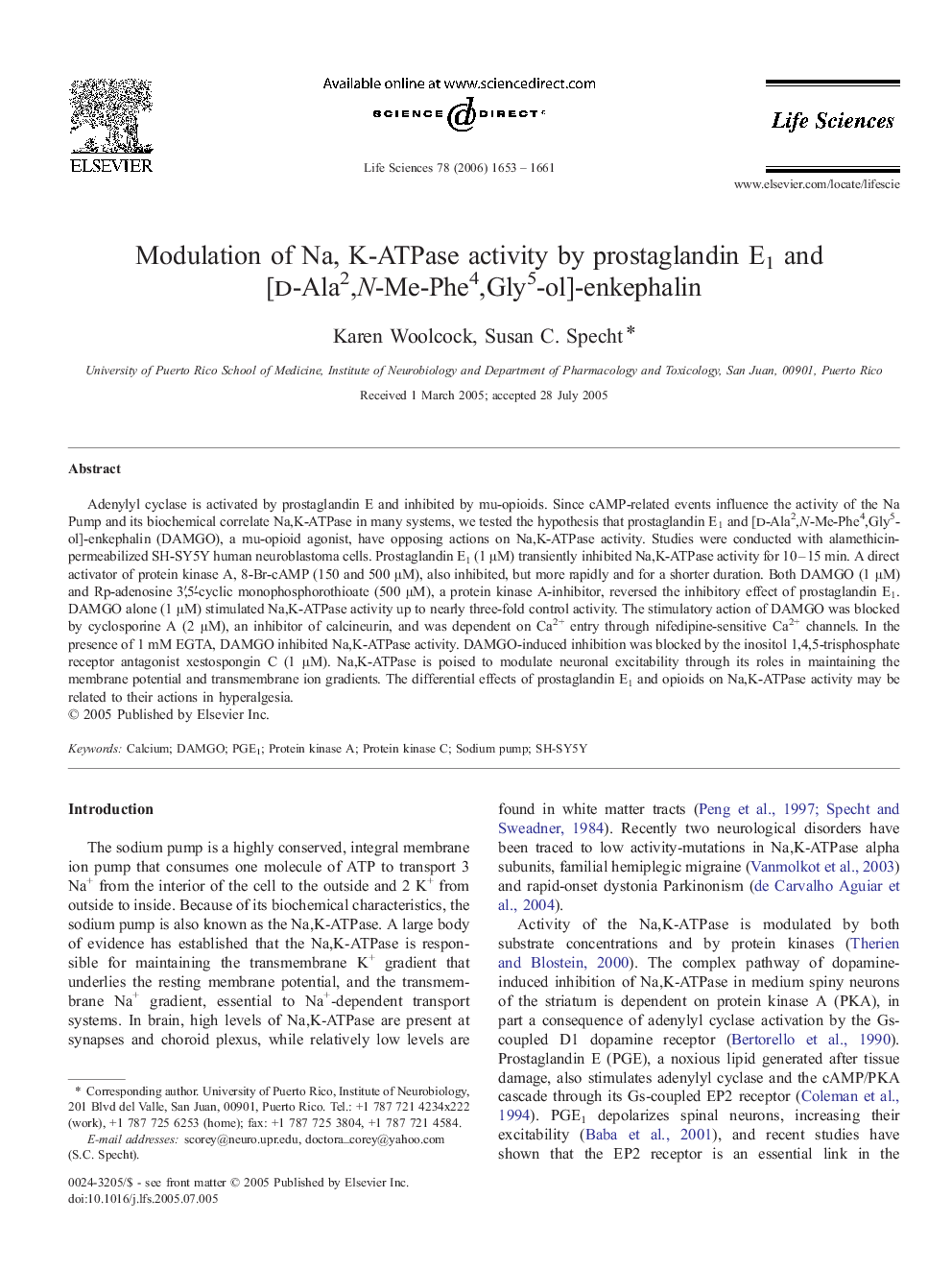 Modulation of Na, K-ATPase activity by prostaglandin E1 and [d-Ala2,N-Me-Phe4,Gly5-ol]-enkephalin