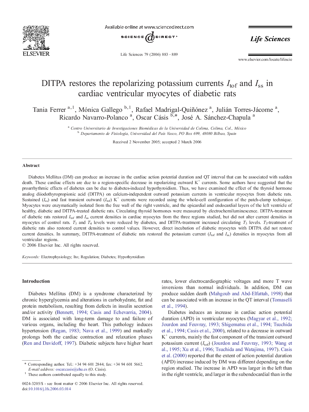 DITPA restores the repolarizing potassium currents Itof and Iss in cardiac ventricular myocytes of diabetic rats