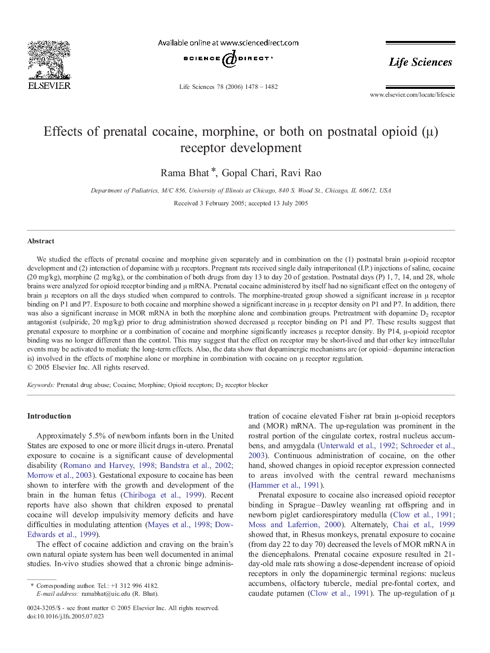 Effects of prenatal cocaine, morphine, or both on postnatal opioid (μ) receptor development