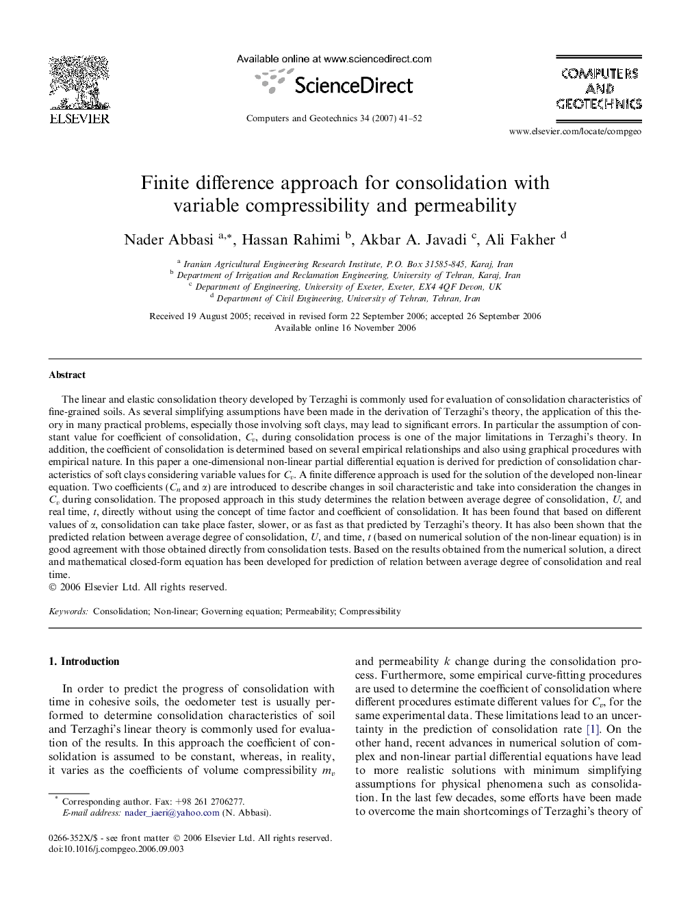 Finite difference approach for consolidation with variable compressibility and permeability