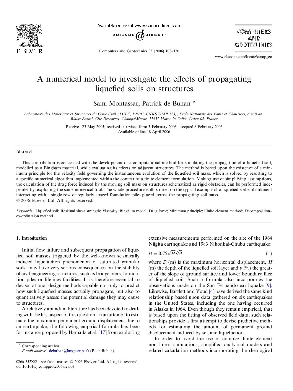 A numerical model to investigate the effects of propagating liquefied soils on structures