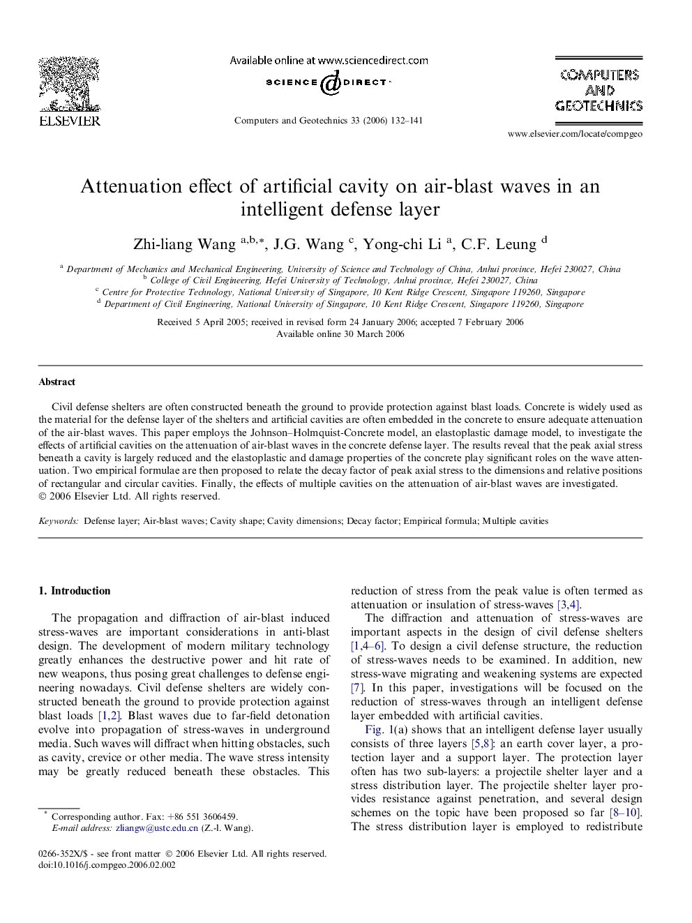 Attenuation effect of artificial cavity on air-blast waves in an intelligent defense layer