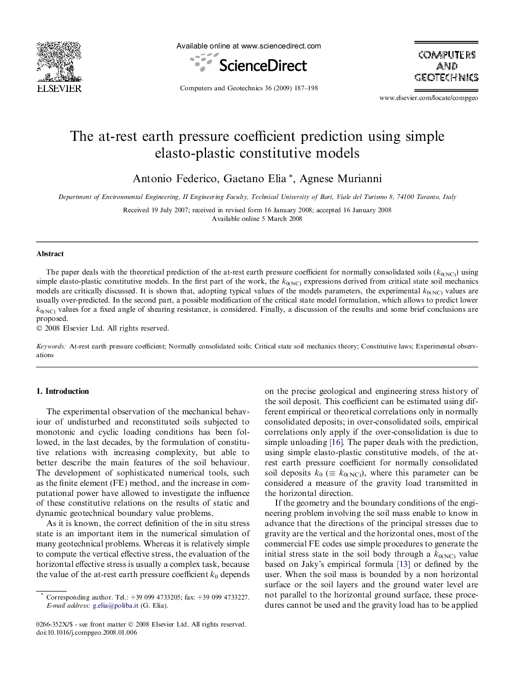 The at-rest earth pressure coefficient prediction using simple elasto-plastic constitutive models