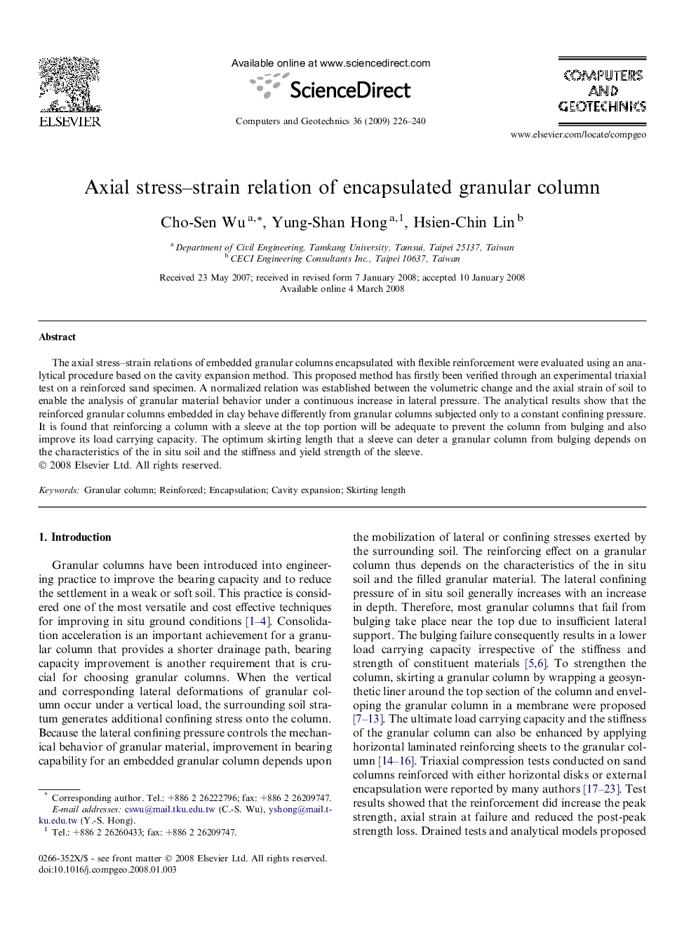 Axial stress–strain relation of encapsulated granular column