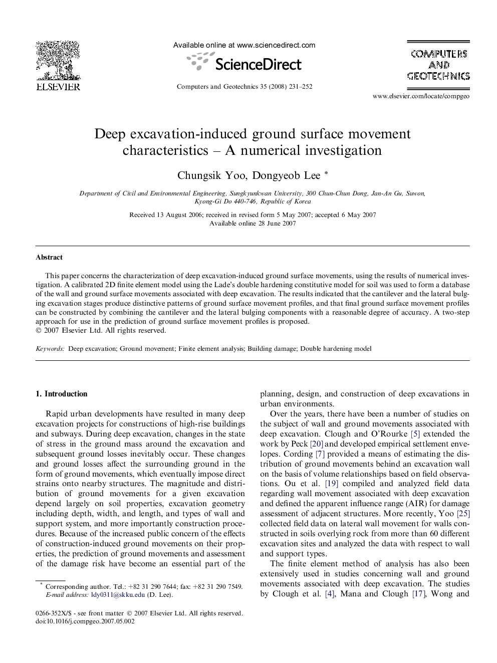 Deep excavation-induced ground surface movement characteristics – A numerical investigation