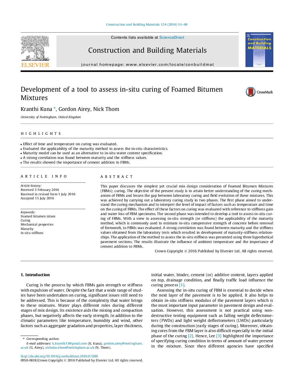 Development of a tool to assess in-situ curing of Foamed Bitumen Mixtures