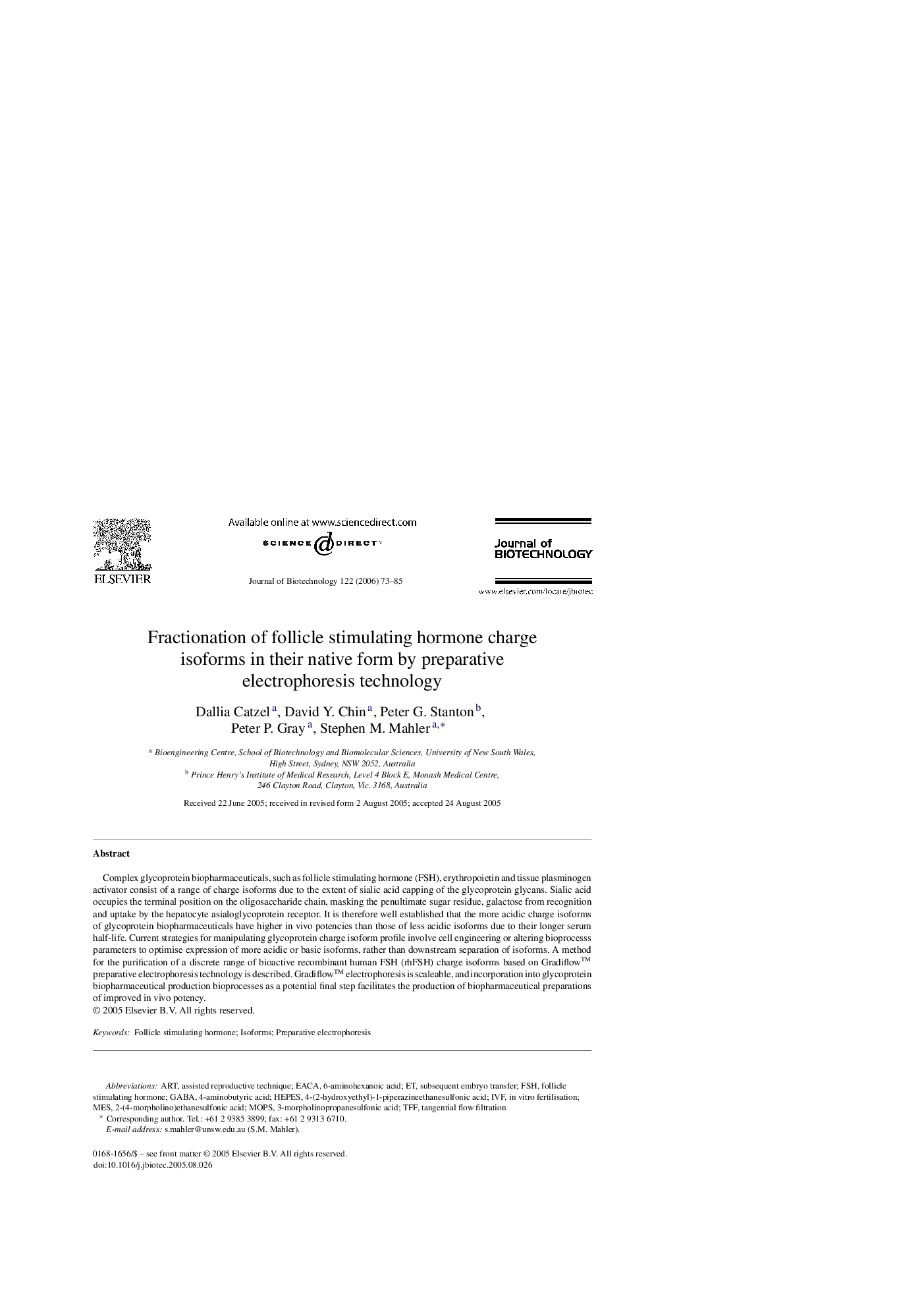 Fractionation of follicle stimulating hormone charge isoforms in their native form by preparative electrophoresis technology