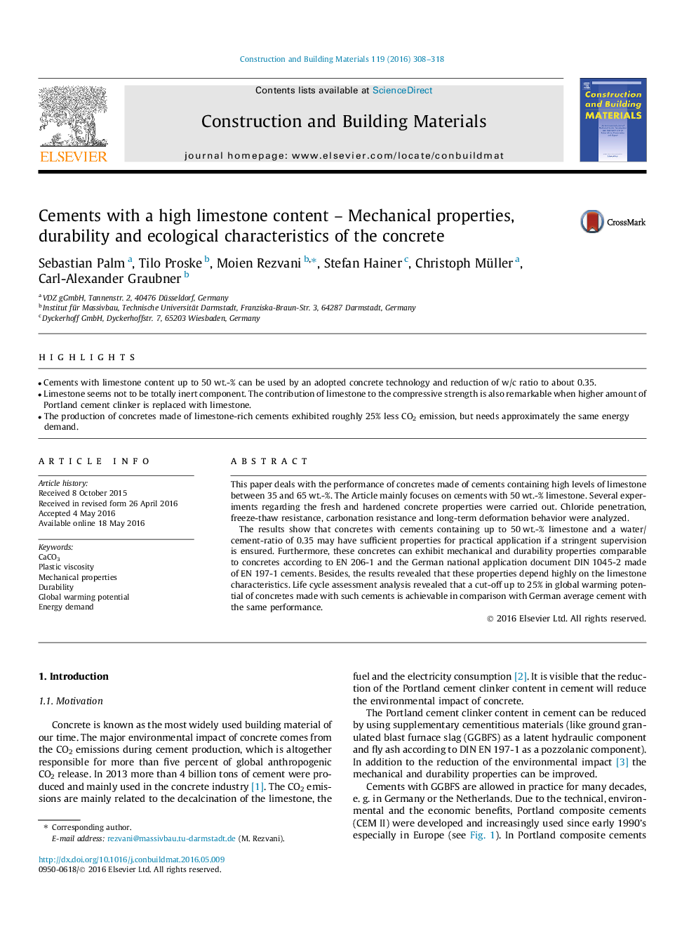 Cements with a high limestone content – Mechanical properties, durability and ecological characteristics of the concrete