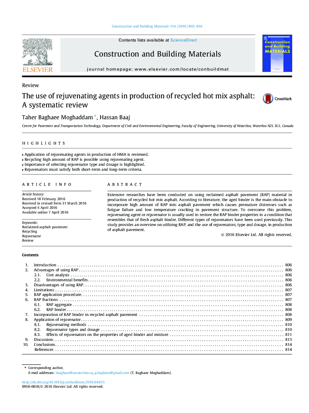 The use of rejuvenating agents in production of recycled hot mix asphalt: A systematic review