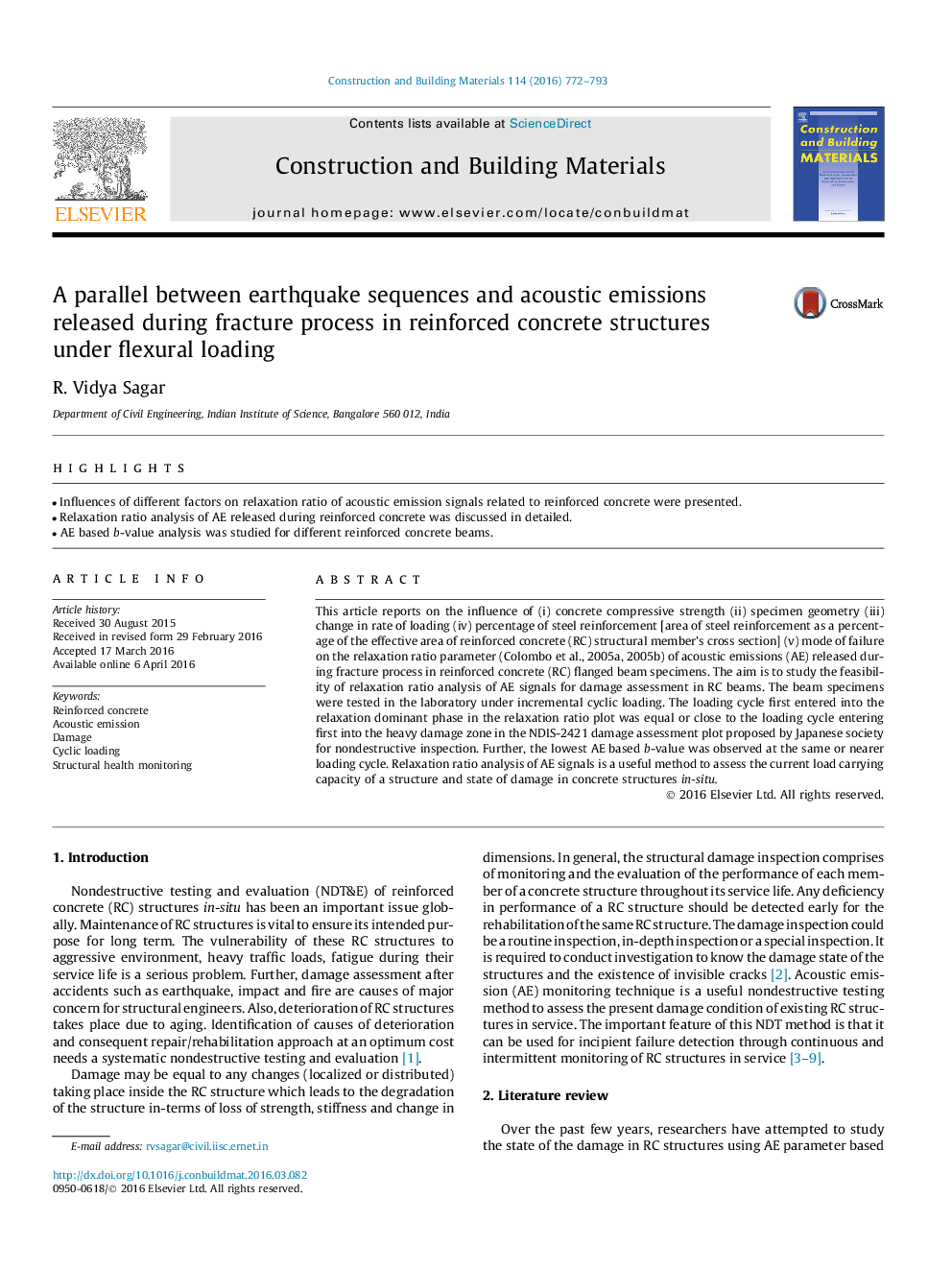 A parallel between earthquake sequences and acoustic emissions released during fracture process in reinforced concrete structures under flexural loading