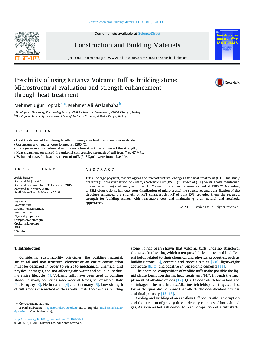 Possibility of using Kütahya Volcanic Tuff as building stone: Microstructural evaluation and strength enhancement through heat treatment