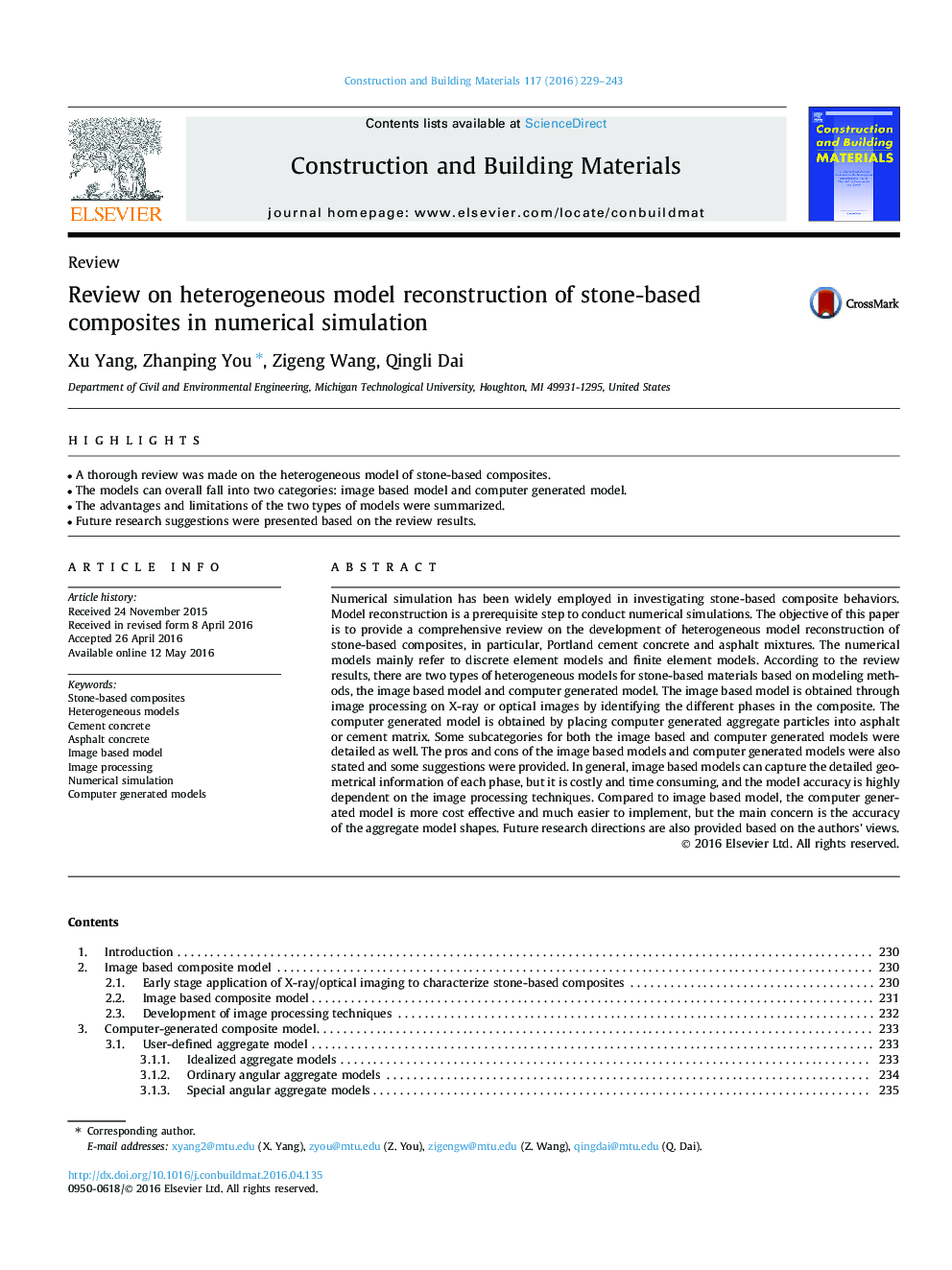 Review on heterogeneous model reconstruction of stone-based composites in numerical simulation