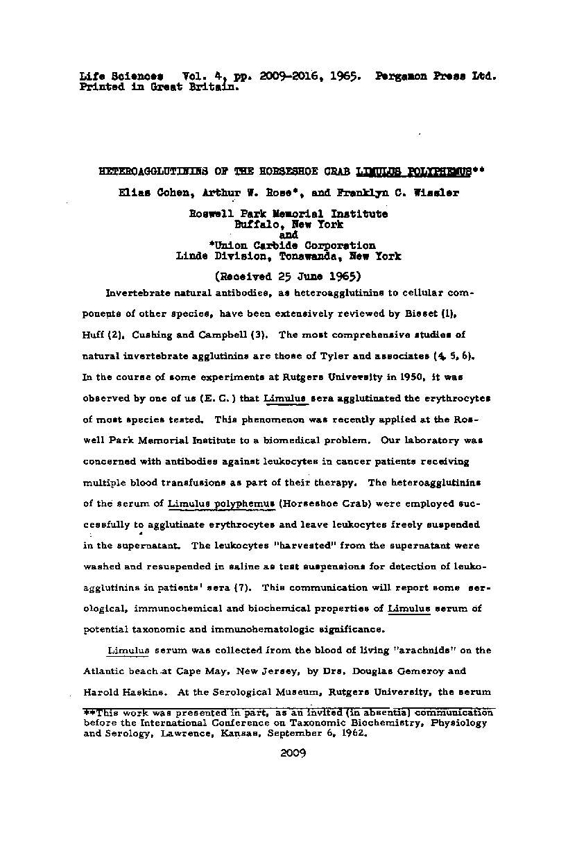 Heteroagglutinins of the horseshoe crab Limulus polyphemus
