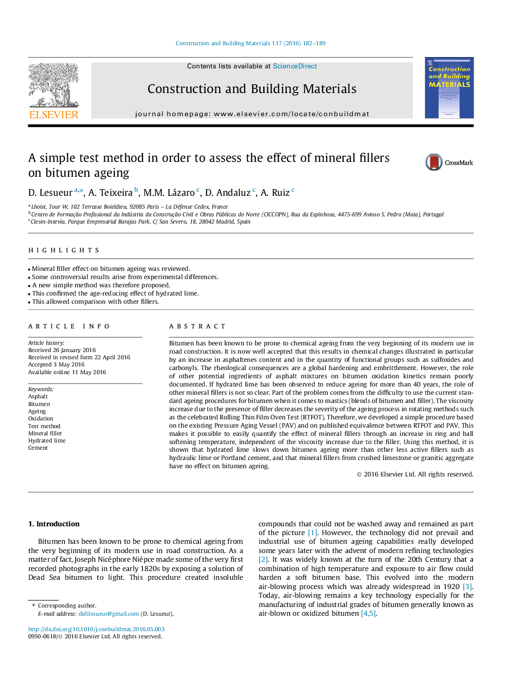 A simple test method in order to assess the effect of mineral fillers on bitumen ageing