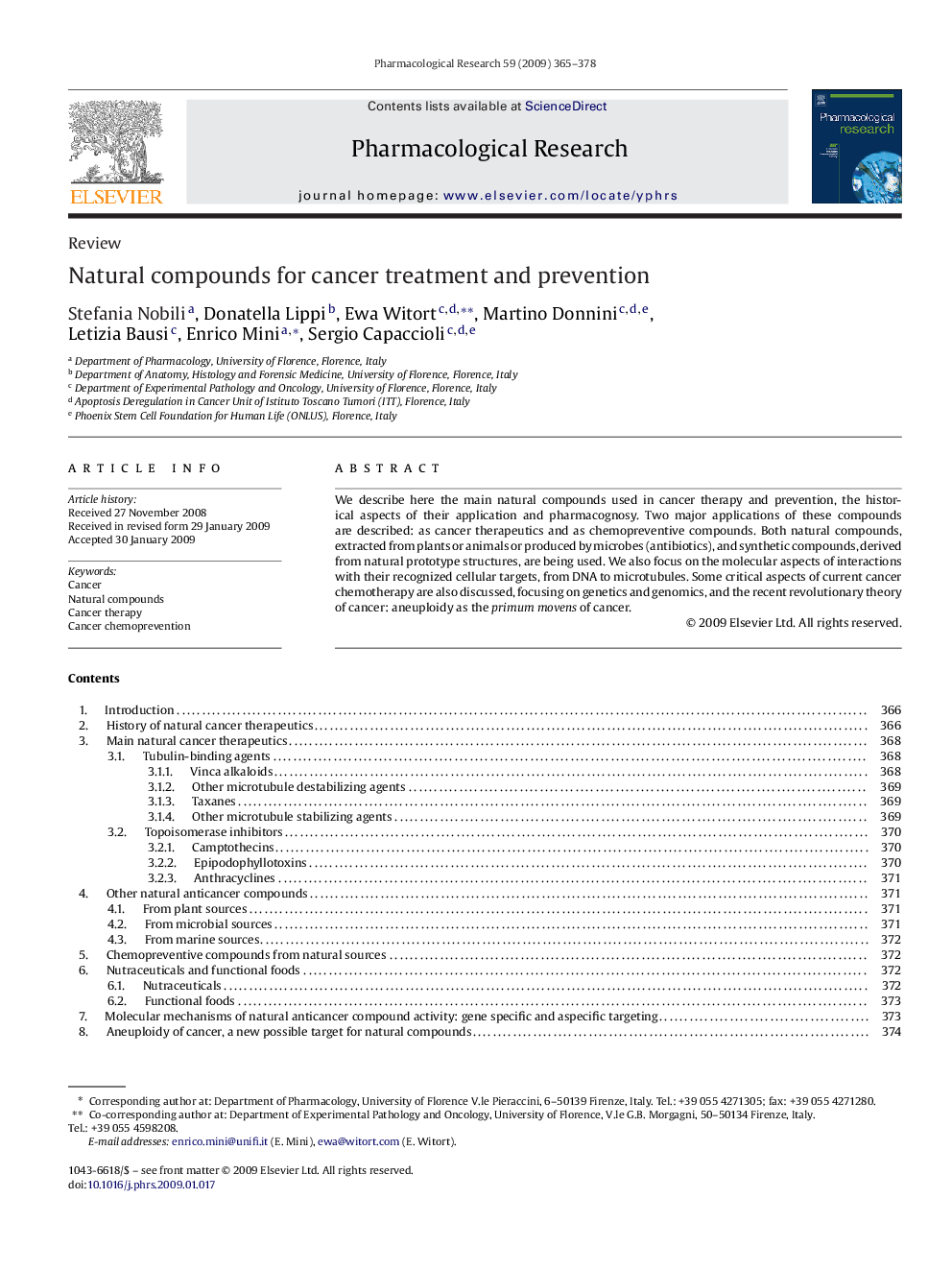 Natural compounds for cancer treatment and prevention