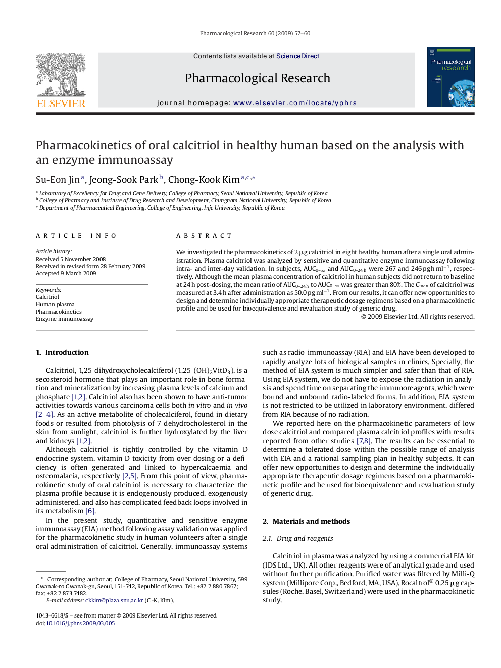 Pharmacokinetics of oral calcitriol in healthy human based on the analysis with an enzyme immunoassay