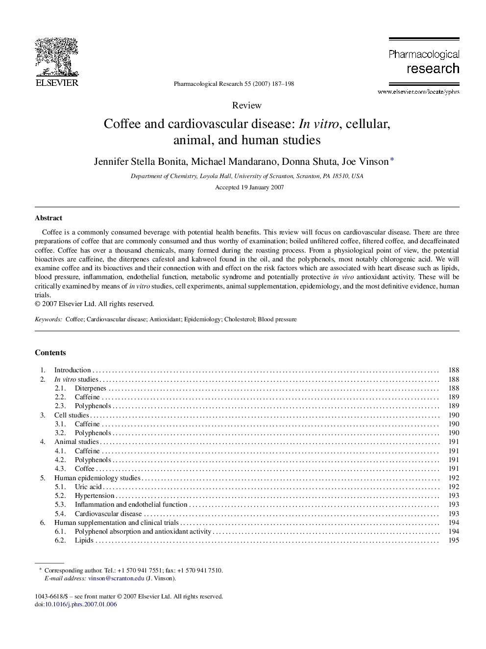 Coffee and cardiovascular disease: In vitro, cellular, animal, and human studies