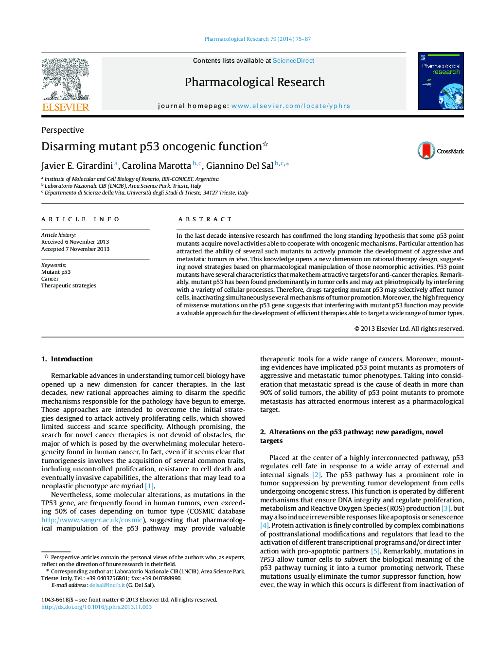 Disarming mutant p53 oncogenic function 