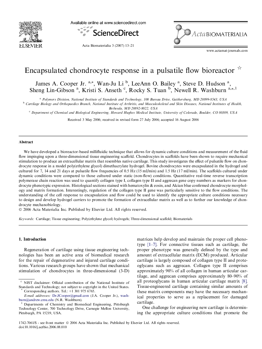 Encapsulated chondrocyte response in a pulsatile flow bioreactor 