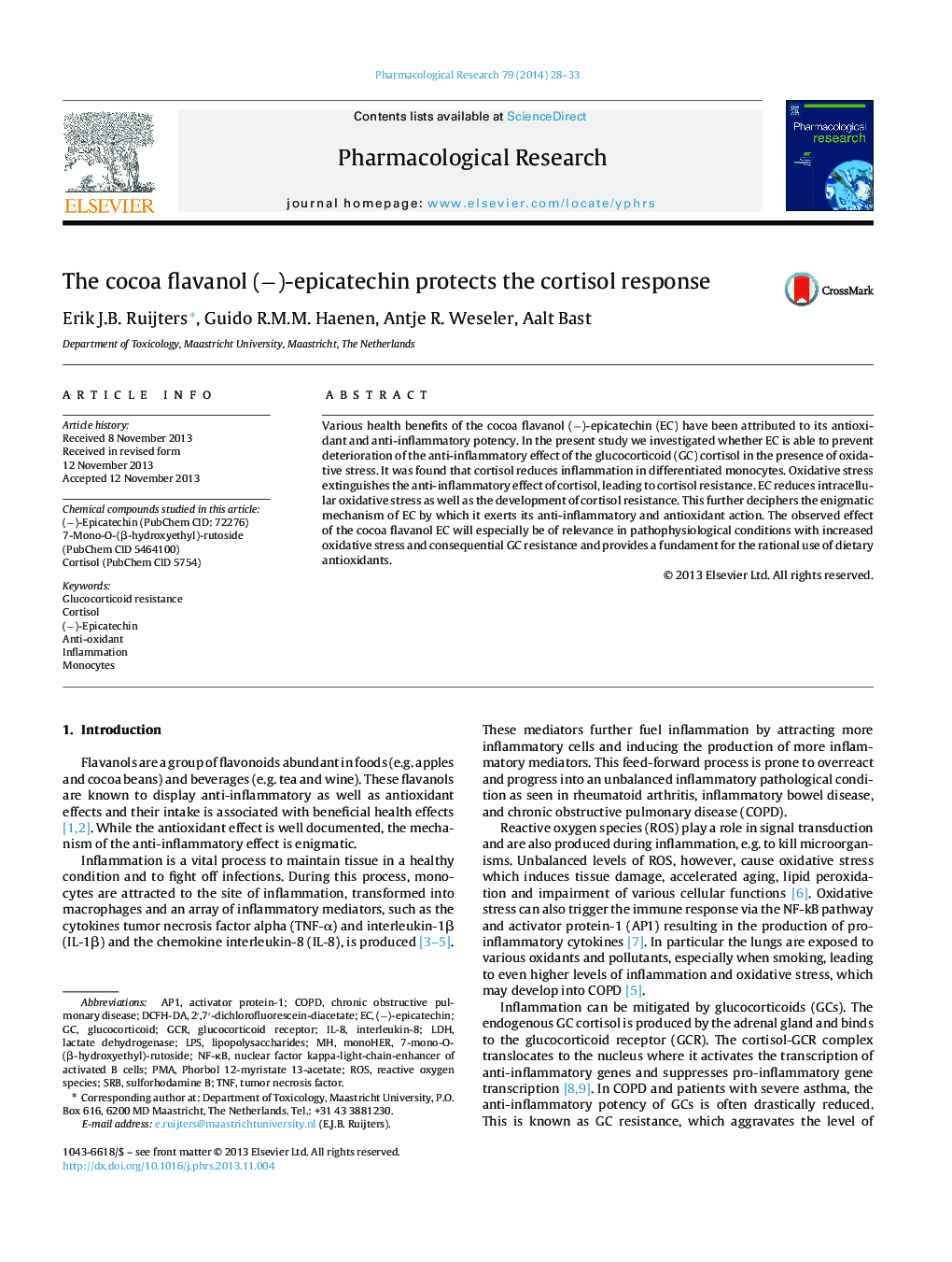 The cocoa flavanol (−)-epicatechin protects the cortisol response