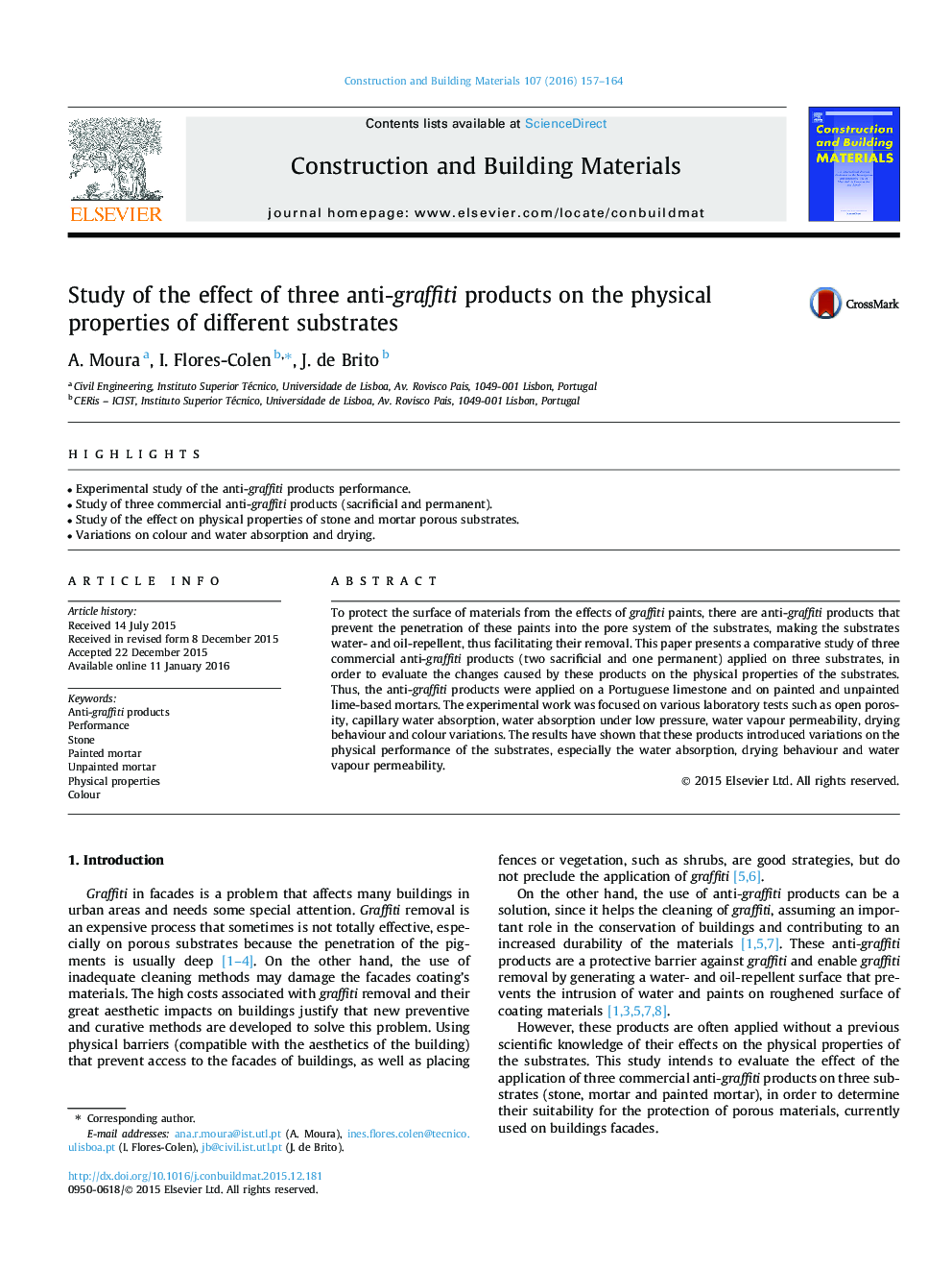 Study of the effect of three anti-graffiti products on the physical properties of different substrates