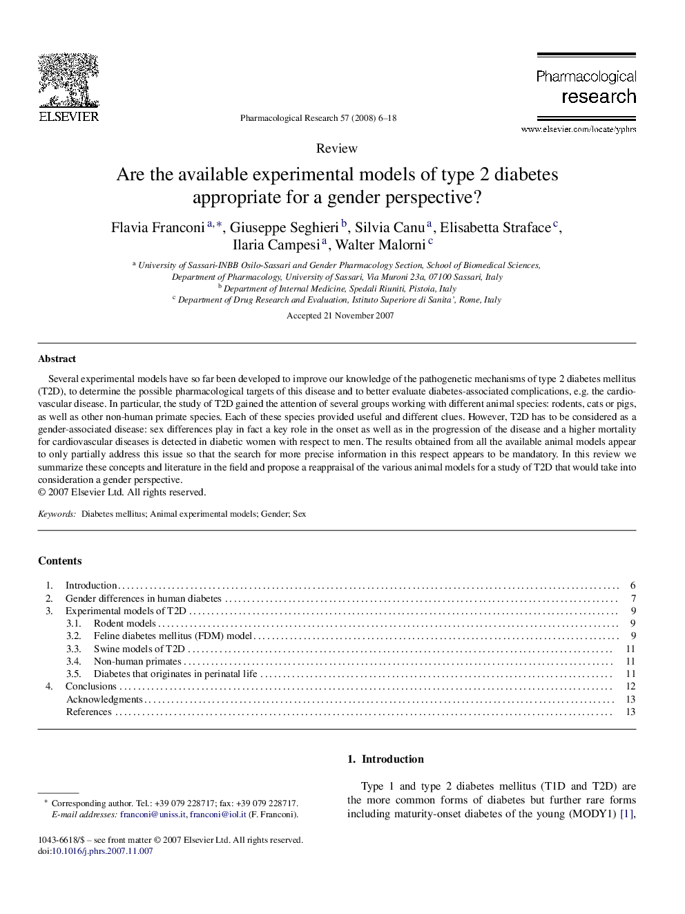 Are the available experimental models of type 2 diabetes appropriate for a gender perspective?