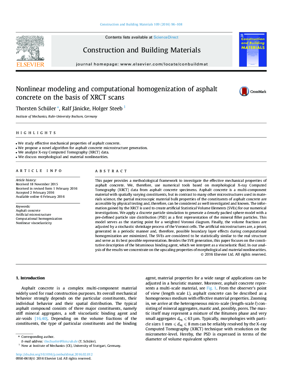 Nonlinear modeling and computational homogenization of asphalt concrete on the basis of XRCT scans