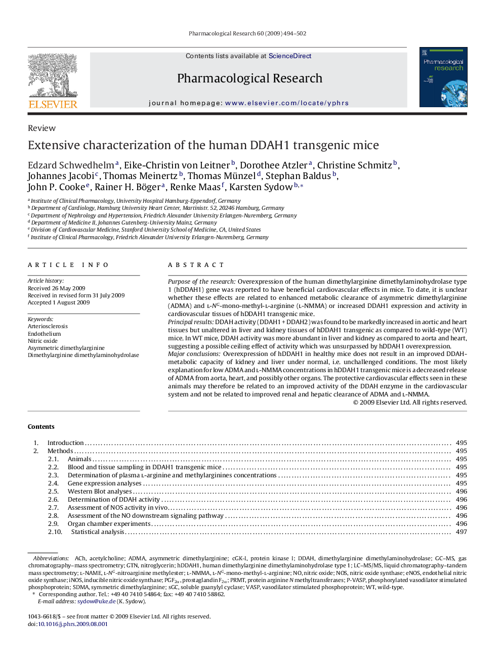 Extensive characterization of the human DDAH1 transgenic mice