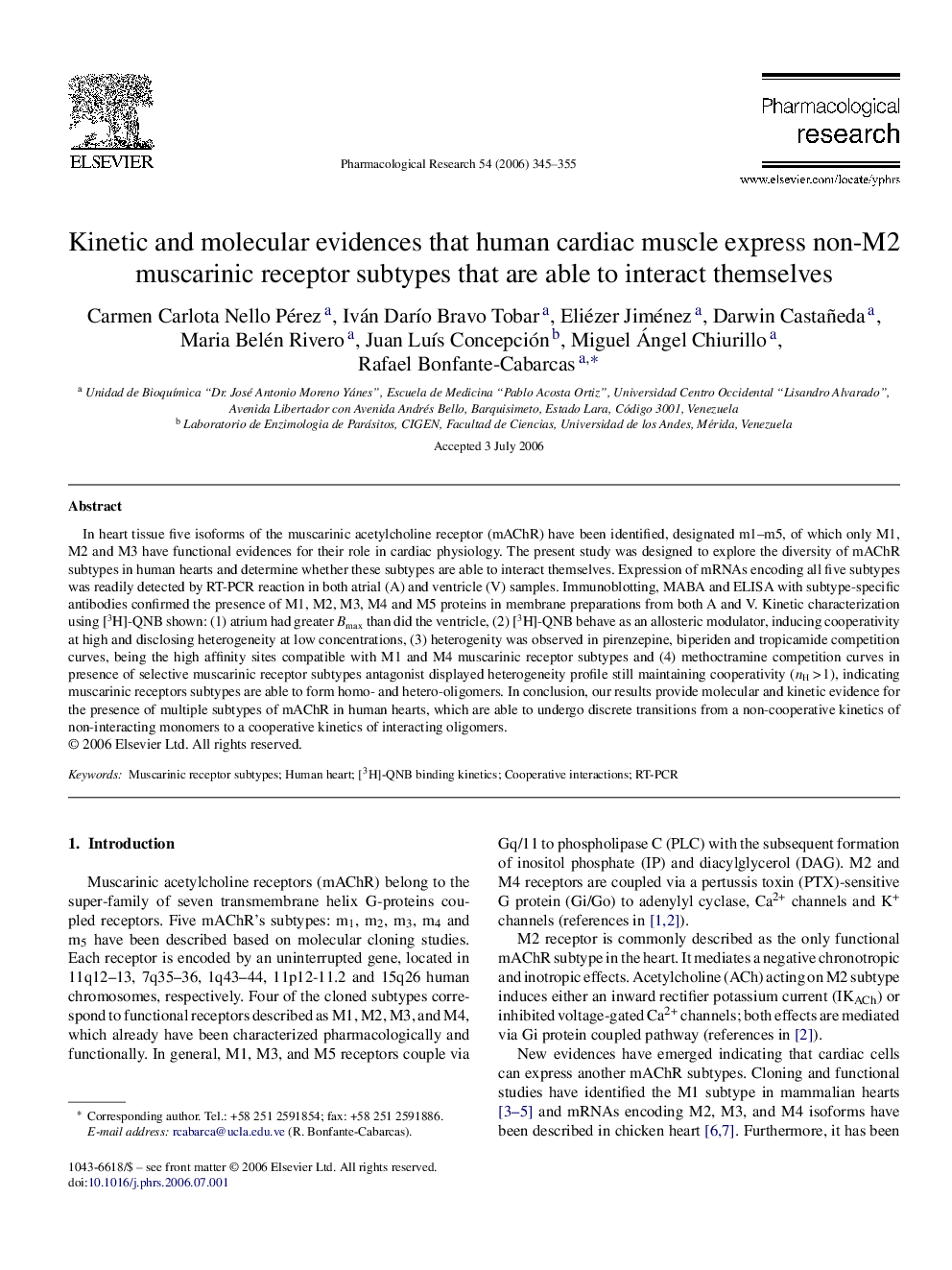 Kinetic and molecular evidences that human cardiac muscle express non-M2 muscarinic receptor subtypes that are able to interact themselves