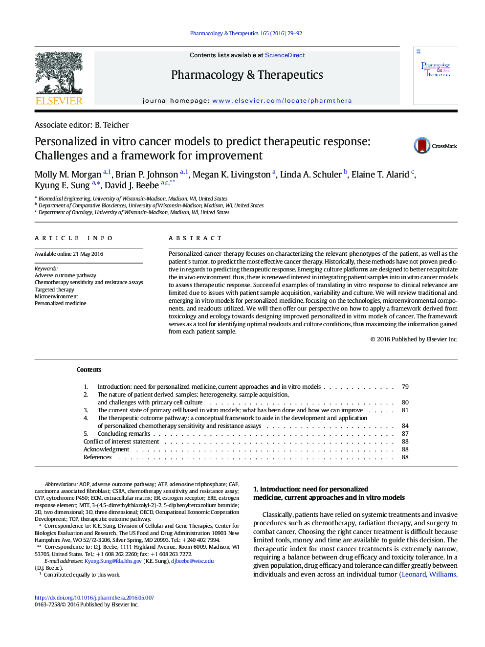 Personalized in vitro cancer models to predict therapeutic response: Challenges and a framework for improvement