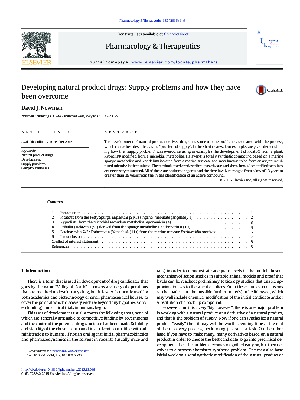 Developing natural product drugs: Supply problems and how they have been overcome