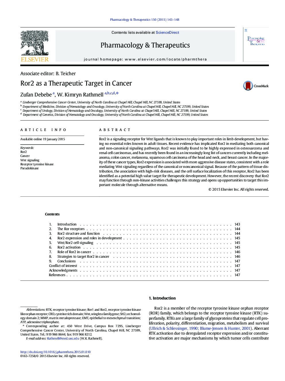 Ror2 as a Therapeutic Target in Cancer