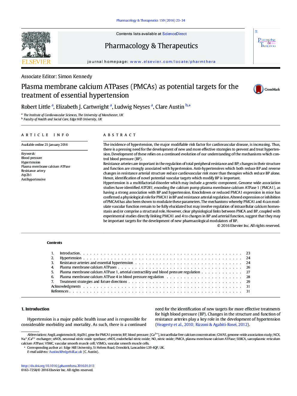 Plasma membrane calcium ATPases (PMCAs) as potential targets for the treatment of essential hypertension