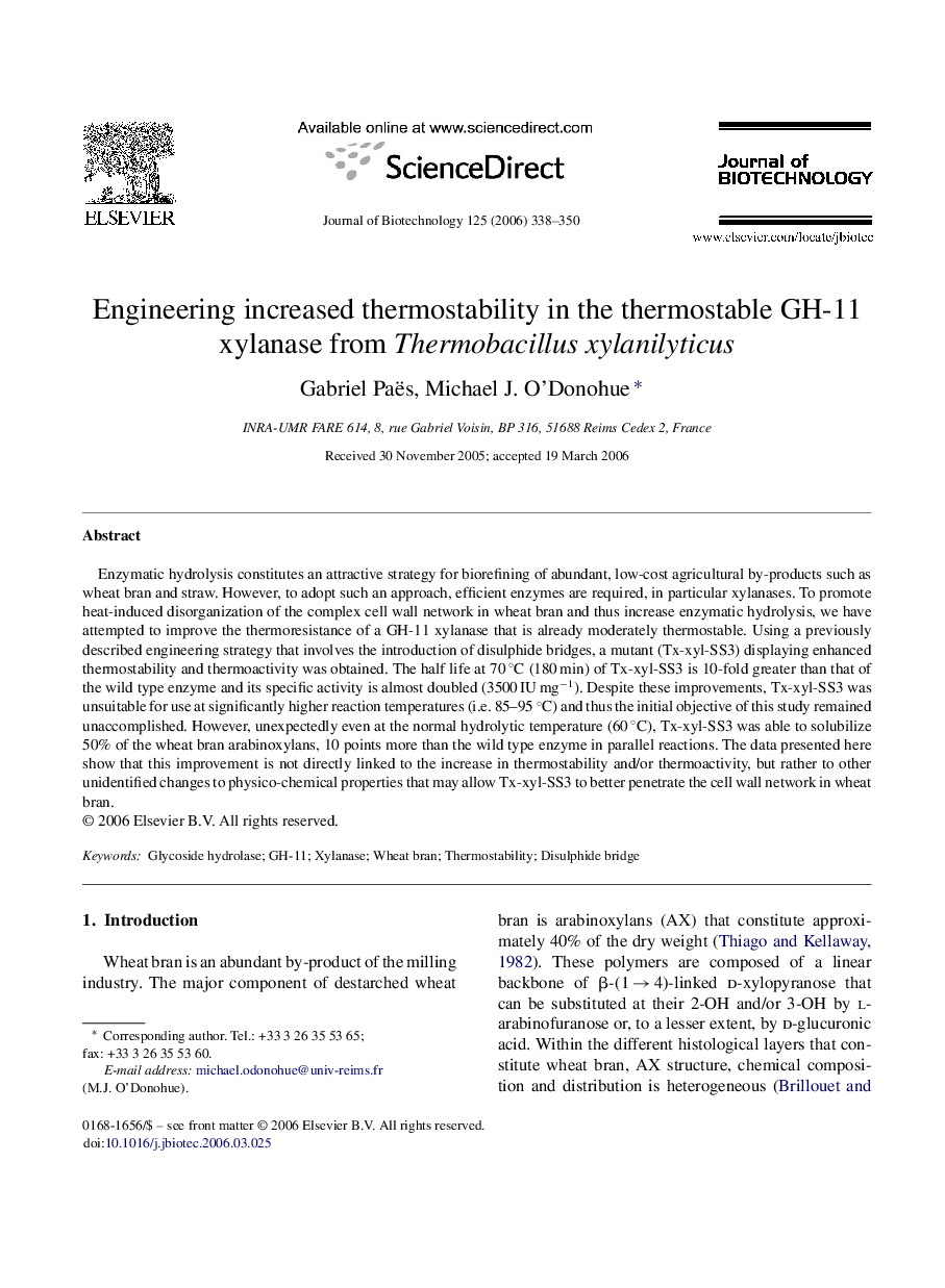 Engineering increased thermostability in the thermostable GH-11 xylanase from Thermobacillus xylanilyticus