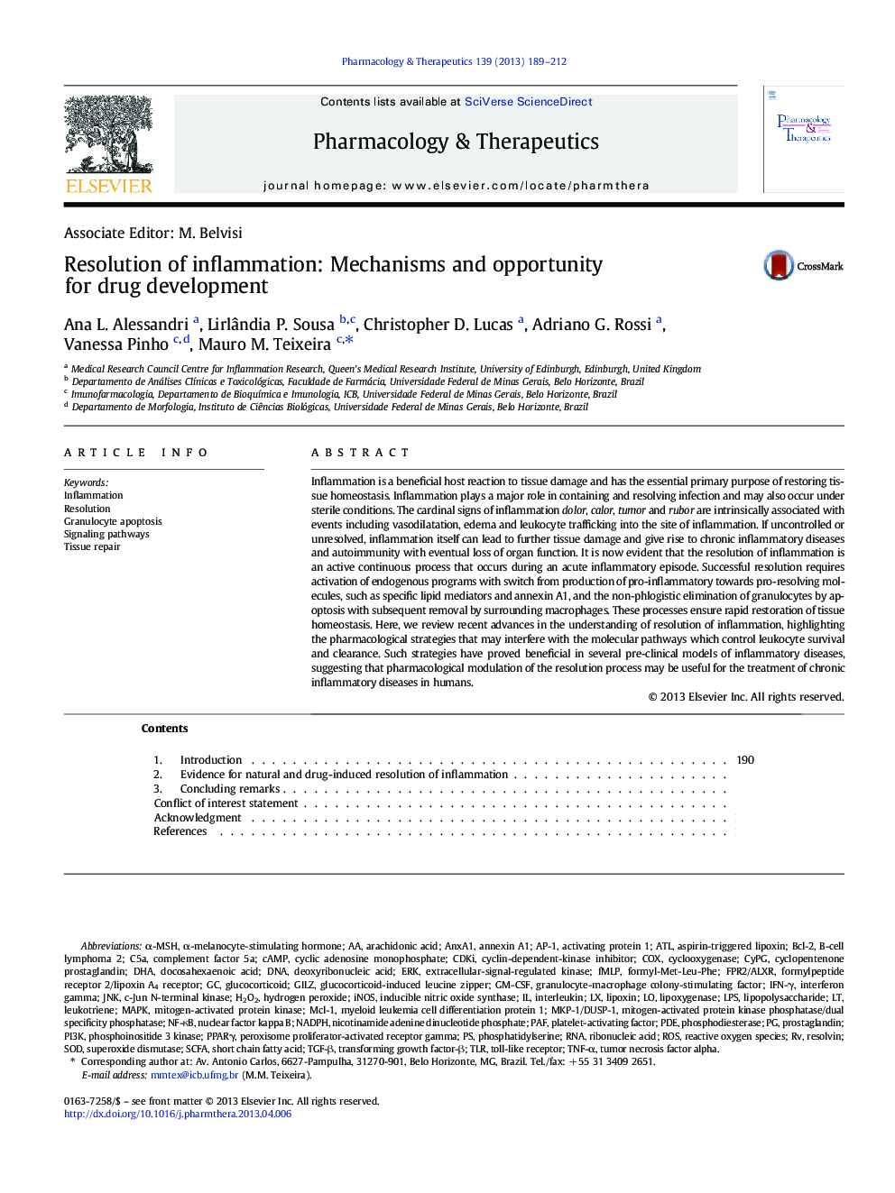 Resolution of inflammation: Mechanisms and opportunity for drug development