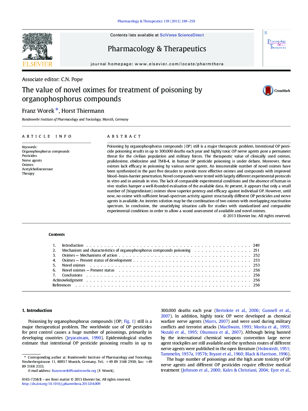 The value of novel oximes for treatment of poisoning by organophosphorus compounds