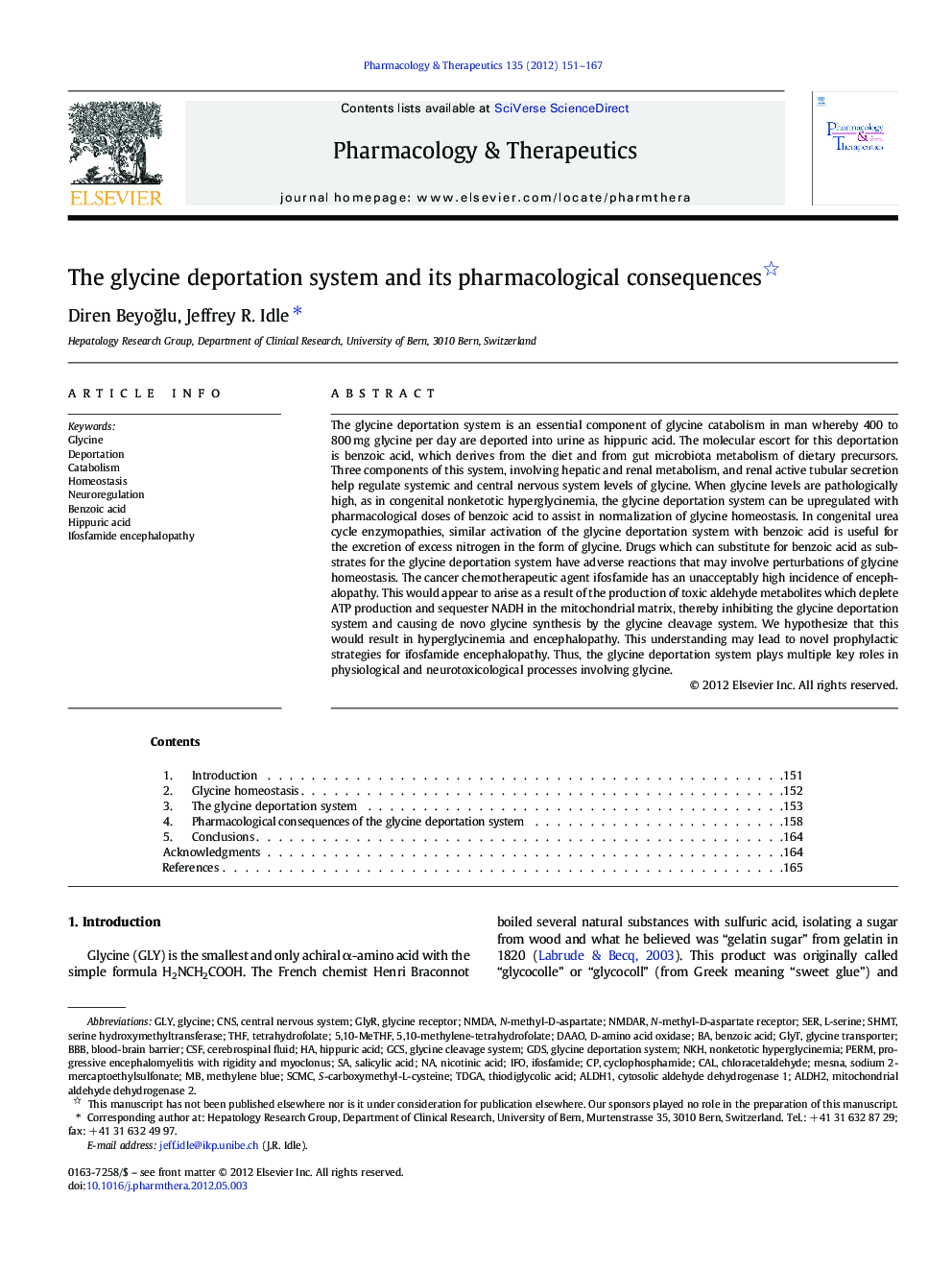 The glycine deportation system and its pharmacological consequences 