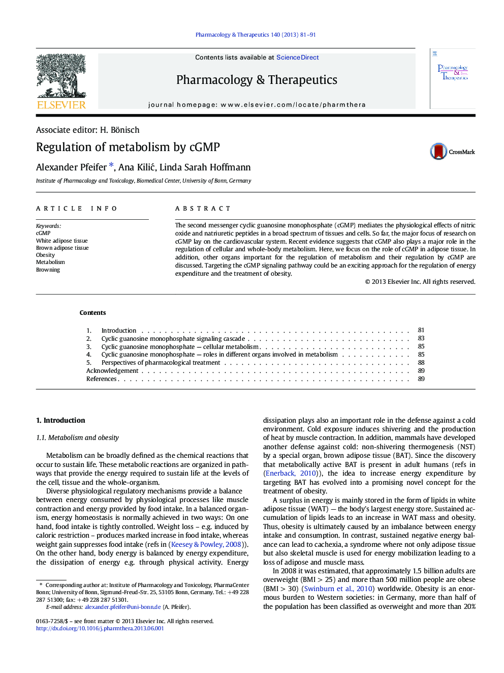 Regulation of metabolism by cGMP