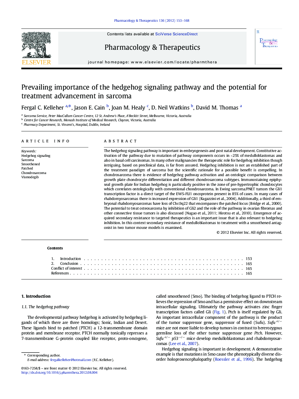 Prevailing importance of the hedgehog signaling pathway and the potential for treatment advancement in sarcoma